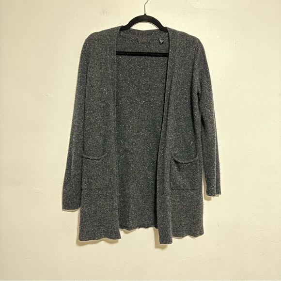 ATM Cashmere Open Front Cardigan Sweater in Grey Donegal - Picture 3 of 7